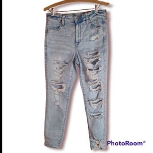 American Eagle Next Level Stretch Super Hi-Rise Ripped Light Wash Jeggings